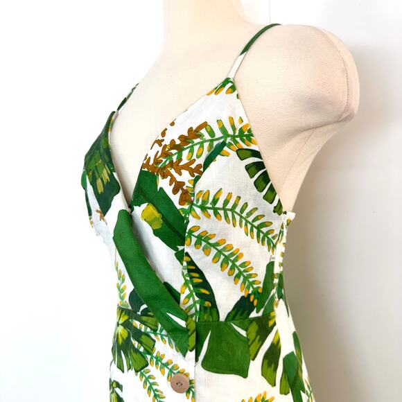 Farm Rio Tropical Forest Linen Mini Dress Off-White Green S - Picture 6 of 16